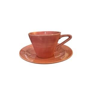 Homer Laughlin Harlequin Rose Pink Flat Cup & Saucer Set